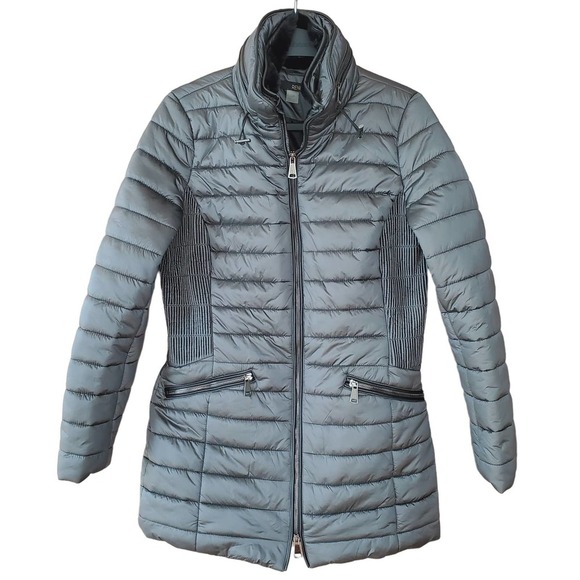 Renuar Women's Puffer Hooded Fitted Mid Length Coat Size S Gray Outdoors R3714L - Picture 1 of 15
